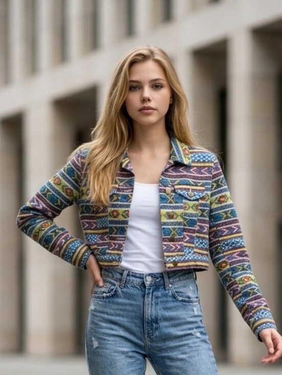 Tinseltown Jackets & Blazers - Tinseltown Denim Couture Aztec Tribal Cropped Jean Jacket Western Stretch Boho